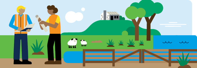 People by the river illustration